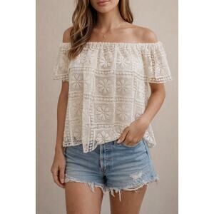 Elizabeth And James Piper Lace Top Off Shoulder Ivory Luxe Boho Festival XS